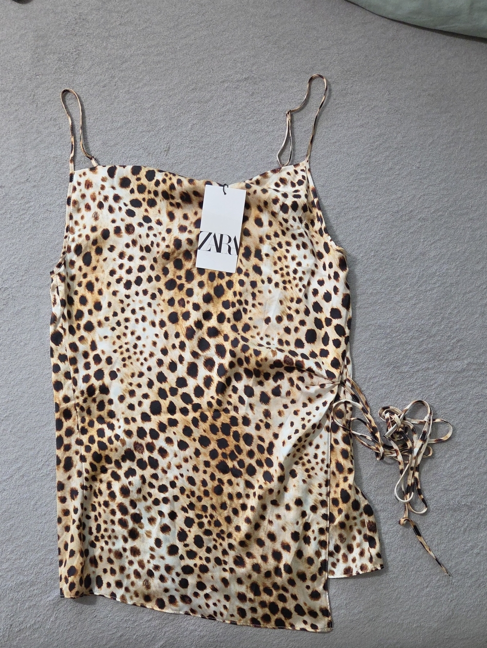 Zara Leopard-Print Satin Cami in Beige and Black
